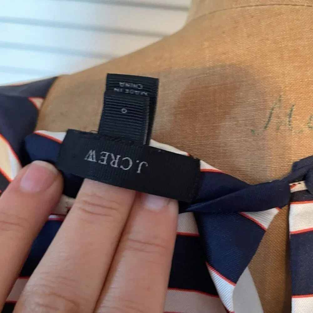 J CREW | navy orange white stripe silk shift dress 0